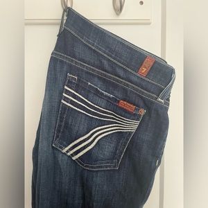 Dark wash, low rise, flare, 7 for all mankind jeans